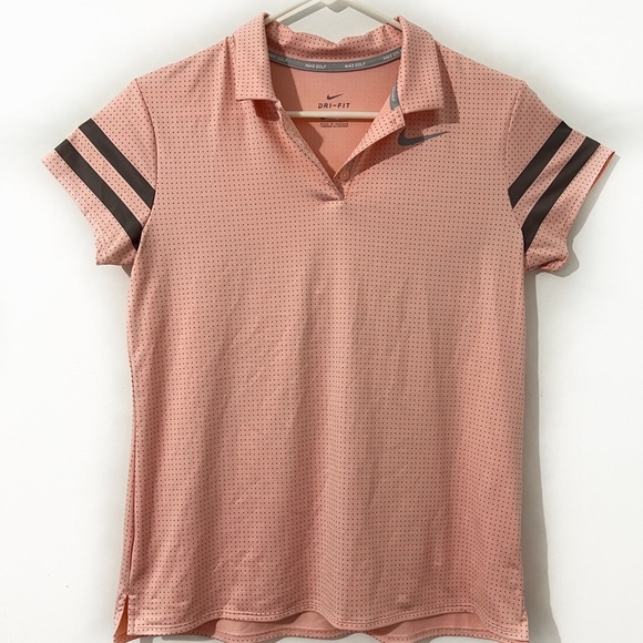 Nike Dri-Fit Golf  Tennis Shirt. Youth Girls size XL. Peach with small grey dots - Picture 1 of 4